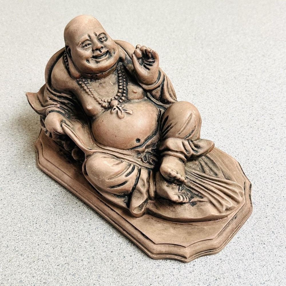 VTG Antique Chinese Hand Carved Red Sandstone Laughing Buddha Budai Figure 4"